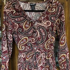 Wrangler Retro Women's‎ Dress Paisley Print Medium V Neck Ruffles Long Sleeve